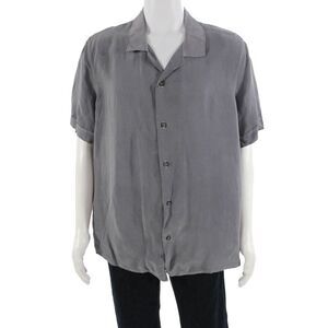 Ofy Mens Short Sleeve Collared Button-Down Casual Shirt Gray Size M
